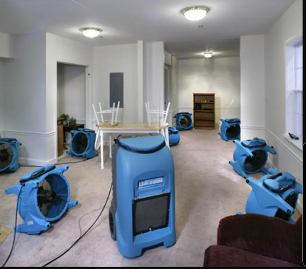 Air movers and dehumidifier setup for Water Damage Restoration in Jacksonville